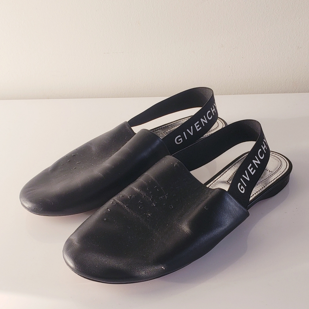 Givenchy Black Leather Slip-back Mules W Logo Elastic Strap - Picture 2 of 5